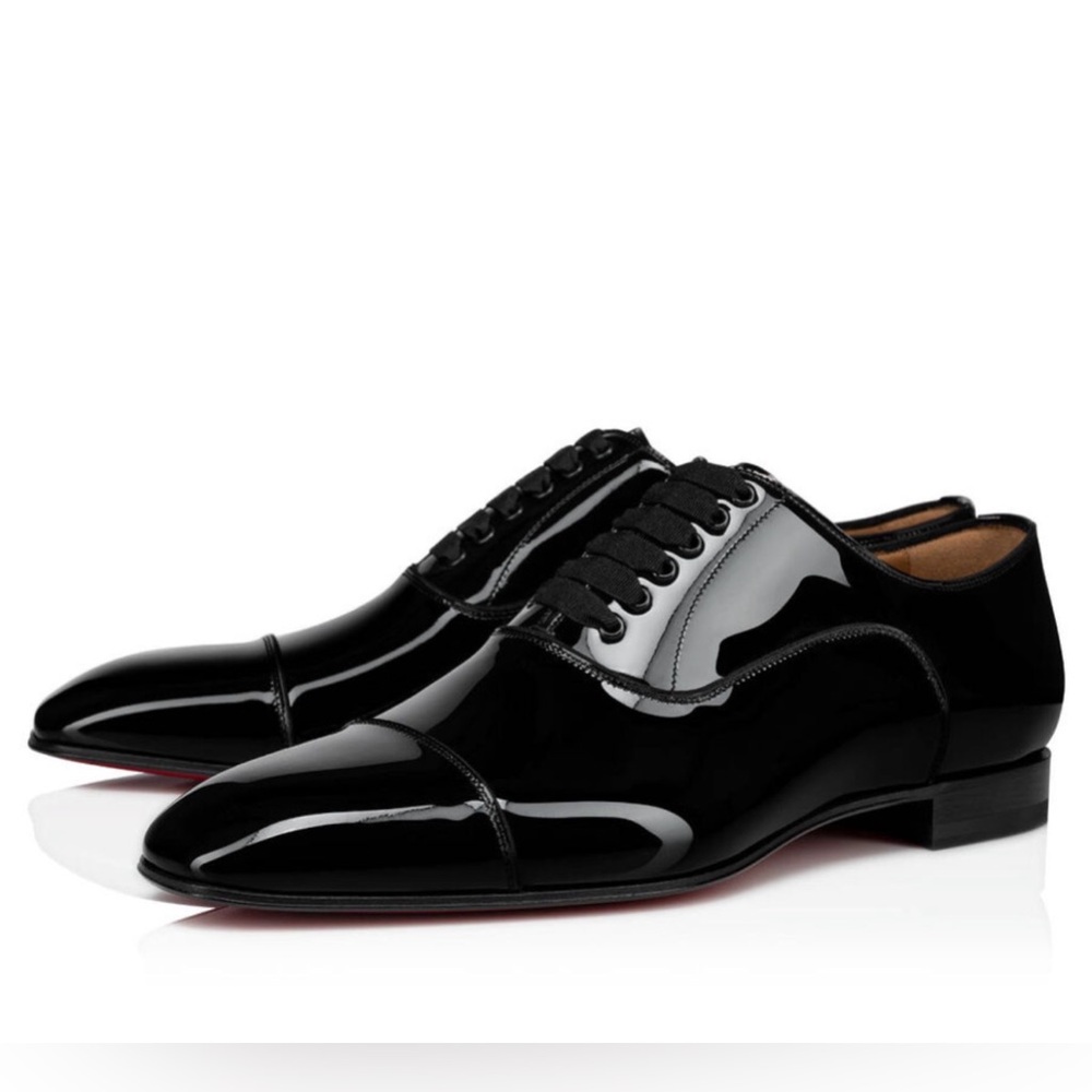 Christian Louboutin MENS Greggo Black Lace Up Patent Leather Dress Shoe